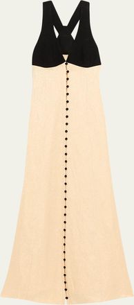 Rosie Assoulin Button-Down Linen Jacquard Maxi Dress