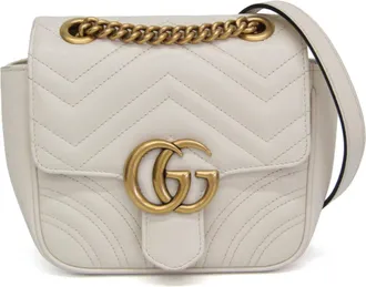 Gucci Gg Marmont Square Flap Matelasse Leather White Leather Handbag (Pre-Owned)