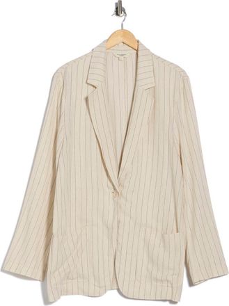 Max Studio Oversize Pinstripe One-Button Blazer in Natrual /Black Stripe at Nordstrom Rack, Size X-Large