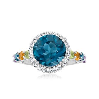 Ross-Simons 5.20- London Blue Topaz and Multi-Gem Halo Ring in Sterling Silver