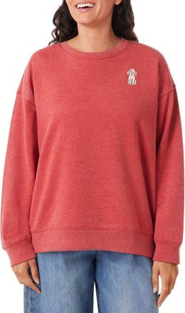 C&C California NORA Cozy Holiday Animal Embroidered Fleece Sweatshirt in Equestrian Red Candy Cane Dog at Nordstrom Rack, Size X-Small