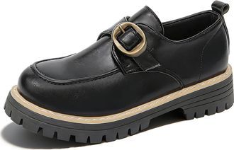 Generic Womens Chunky Platform Penny Loafers Round Toe Wide Loafers Lug Sole Dress Shoes for Business Casual Shoes (Black,6.5)