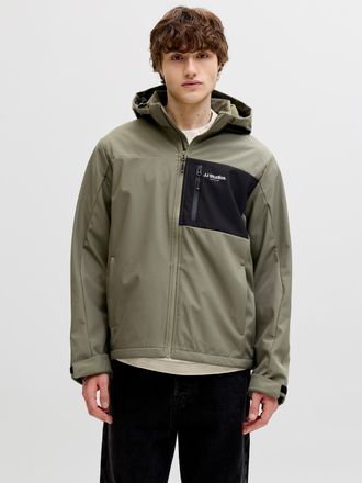 Jack & Jones Softshelljacke JACK & JONES JJNORTH SOFTSHELL JACKET, Herren, Gr. XXL, dusty olive, Web, Obermaterial: 100% Polyester, kontrastfarbene Details, unifar