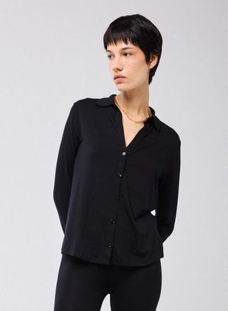 Majestic Filatures Soft Touch Semi Relaxed Shirt in Noir at Nordstrom, Size 1