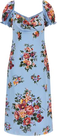 Dolce & Gabbana Blue Silk Midi Womens Dress
