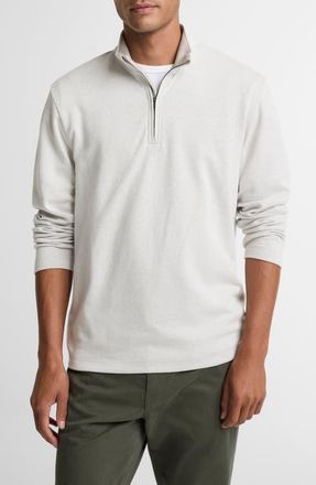 Vince Double Face Cotton Blend Quarter Zip Pullover in Off White/Jet at Nordstrom, Size Xx-Large