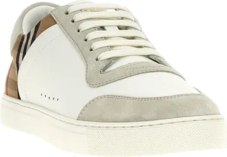 Burberry Check-Print Leather and Suede Sneaker - Cream