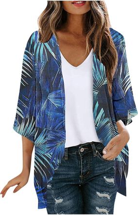 Generic Women Cardigan Chiffon Kimono Summer Cardigans for Women UK Open Front Floral Print Short Sleeve Cardigans Beach Coverups for Women UK Chiffon Cardiga