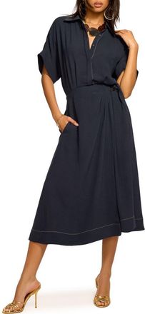 Ramy Brook Sonnet Embroidered Midi Shirtdress in Navy at Nordstrom, Size Xx-Small