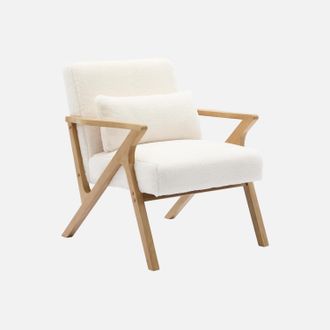 Sweeek Sweeek - Sill&oacute;n Escandinavo De Madera De Hevea Y Efecto Pelo Sint&eacute;tico, Antoine Pelo Sint&eacute;tico, Blanco, 70.5x75x81 Cm