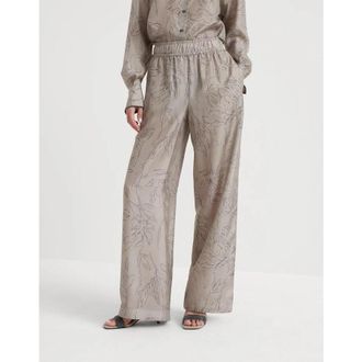 Brunello Cucinelli Light Beige Silk Wide Trousers, Brand Size 40 (US Size 6)
