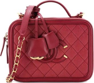 Chanel Filigree Vanity Case Quilted Caviar Medium satchel - women - Calf Leather - One Size - Red