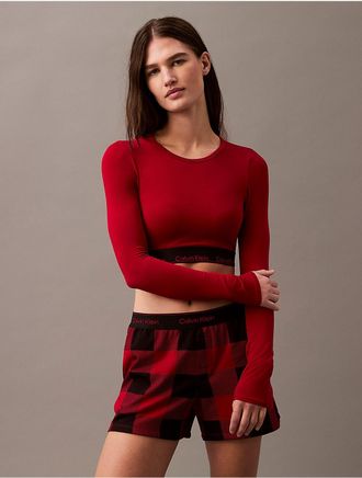 Calvin Klein Calvin Klein Womens Icon Cotton Modal Lightly Lined Long Sleeve Bralette - Red - XS