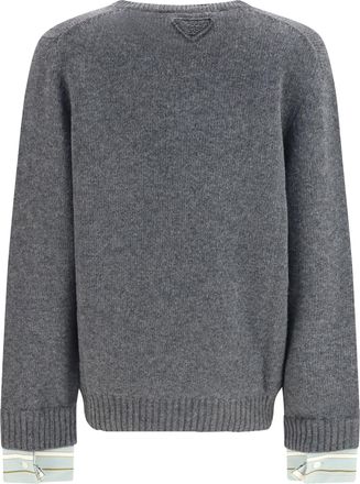 Prada Womens Crewneck Wool Sweater Ardesia Sweatshirts
