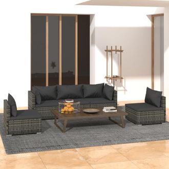 vidaXL 5 Pcs Garden Lounge Con Almohadillas De Mimbre Grises