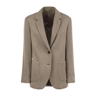 Brunello Cucinelli Striped Single-Breasted Blazer - female - Brunello Cucinelli - Blazers - Beige - S - Jackets