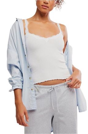 Free People Spring Fever Rib Lace Trim Camisole in White Alyssum at Nordstrom, Size X-Small