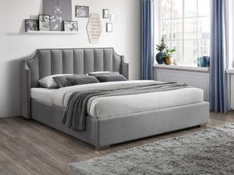 Vente-Unique Letto con contenitore 160 x 200 cm con testata letto curva Velluto Grigio - TEOMIS