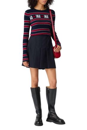 Autumn Cashmere Ski Jumper Crew Neck Sweater In Navy/ruby