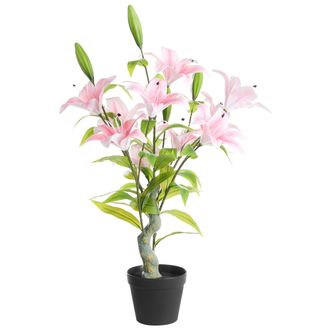 Beliani Planta Artificial En Maceta Con Flores Decoraci&oacute;n Moderna De Pl&aacute;stico Para Interiores Hecha A Mano 85 Cm Rosa Liliarium