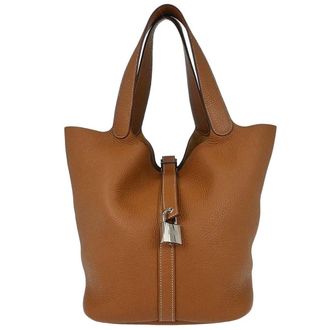 Herm&egrave;s Picotin Lock Clemence Gold Leather Handbag (Pre-Owned)
