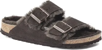 Birkenstock Womens Shearling Slippers Arizona Mocha Suede Leather Flat Shoes