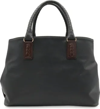 Bottega Veneta Black Dark Brown Coated Canvas Leather Shoulder Bag Tote Bag (Pre-Owned)