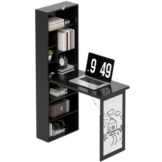 HOMCOM Homcom Scrivania Moderna Pieghevole Con Libreria E Lavagna Nero