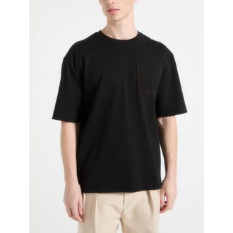 Mani&egrave;re De Voir Whipstitch Pocket Cotton T-Shirt in Black at Nordstrom, Size Small