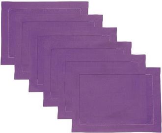 Solino Home Linen Placemats Set of 4, 14 x 19 Inch for Dining Table, Holiday and Everyday Table Decor - Classic Hemstitch in Purple at Nordstrom