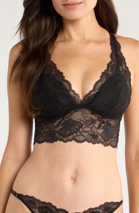 Hunkemöller Stormi Lace Trim Racerback Bralette in Caviar at Nordstrom, Size X-Small