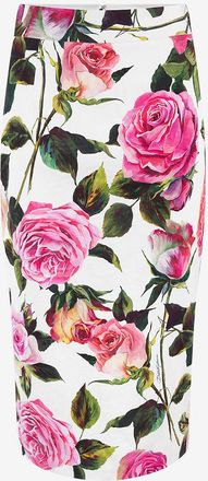 Dolce & Gabbana Schmaler Baumwolljacquard-Midirock mit Rosenprint