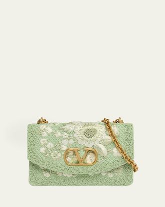Valentino Garavani Beaded Floral-Embroidered Moire Shoulder Bag