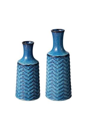 Glitzhome Set of 2 Modern Chevron Ceramic Table Vases in Blue at Nordstrom, Size Medium