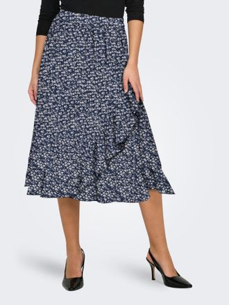 Only Wickelrock ONLY ONLCARLY FLOUNCE LONG SKIRT, Damen, Gr. XXL (44), blau (night sky with cloud dancer flower), Web, Obermaterial: 97% Polyester, 3% Elas