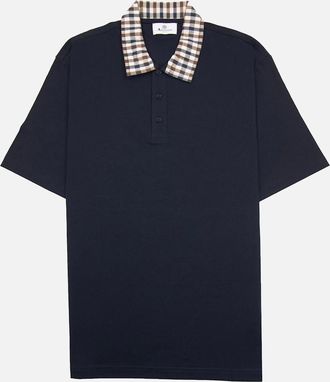 Aquascutum Mens Aquascutum Supima Club Check Rib Polo Navy - Size: 42
