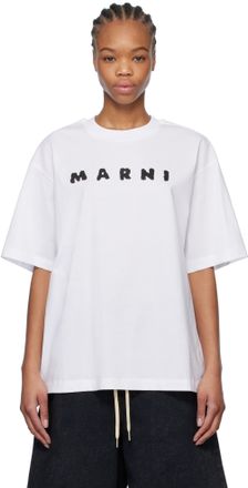 【関税＆送料込み】Marni White Cotton T-Shirt With Tulip Pr White cotton T-shirt with tulip print | Marni