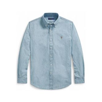 Ralph Lauren Custom Fit Chambray Overhemd - Heren - Casual Overhemden - Blauw - L - Katoen - Overhemden