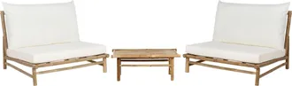 Beliani Conjunto 2 Plazas Madera De Bamb&uacute; Con Mesa De Centro Cojines Interior Exterior Madera Clara Y Blanco Todi