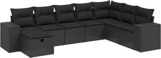 vidaXL Set De Sof&aacute;s De Jard&iacute;n 8 Piezas Y Cojines Rat&aacute;n Sint&eacute;tico Negro Vidaxl