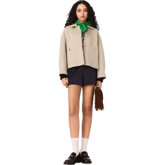 Maje Short pleated-back wool jacket in Beige at Nordstrom, Size 36 Eu