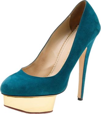 Charlotte Olympia Teal Blue Suede Dolly Platform Pumps