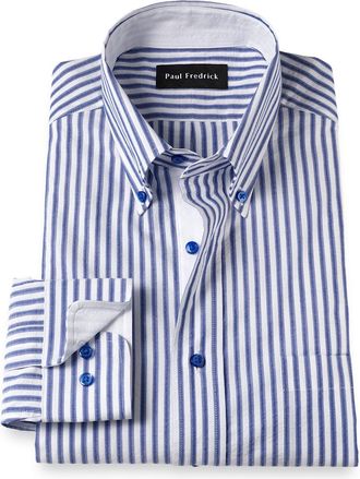 Paul Fredrick Seersucker Stripe Dress Shirt With Contrast Trim