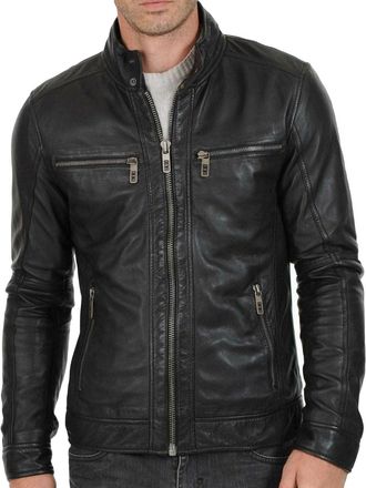 Generic Mens Vintage Retro Style Motorcycle Biker Leather Jacket - Sheepskin Leather Jacket for Men (L, Black)