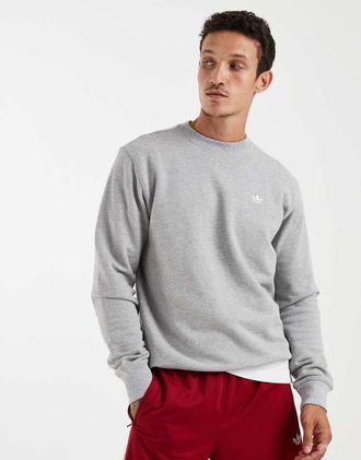 adidas Originals Trefoil Essentials - Felpa girocollo in spugna grigio medio m&eacute;lange