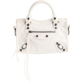 Balenciaga Mini Le City Crinkle Leather Top Handle Bag in 9104 Optic White at Nordstrom