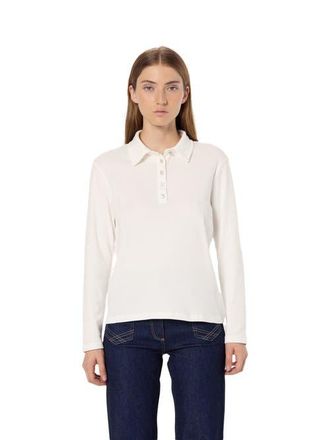 Gerard Darel Hania Rhinestone Button Polo Shirt in Ecru at Nordstrom, Size Medium