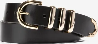Cole Haan Womens Beveled Edge Modern 3Pc Belt Set - Black Size Medium