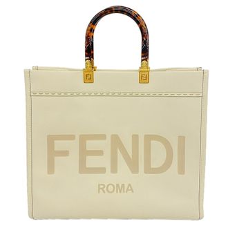 Fendi Light Brown White Leather Tote Bag (Pre-Owned)