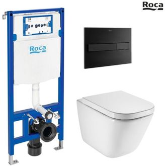 Roca Roca - Bastidor Duplo One Pack Cisterna Empotrada Y Pulsador Pl7 Negro Mat Con Inodoro Suspendido The Gap Con Sistema Rimless